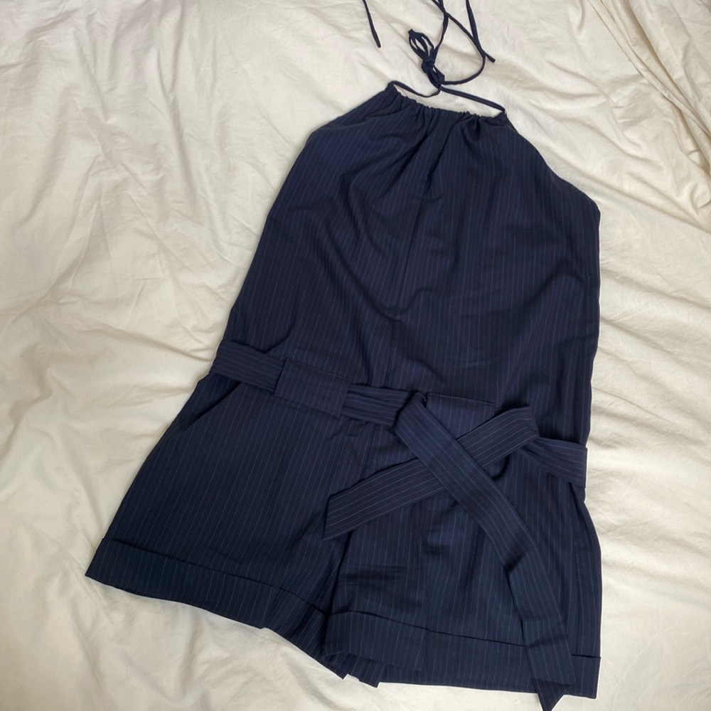 Alice + Olivia Navy Pinstripe Romper Size XS